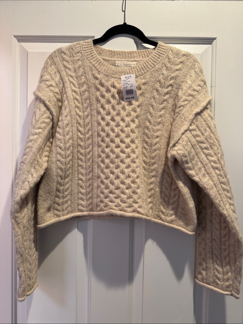 Cream Cable Knit Cropped Crewneck Sweater